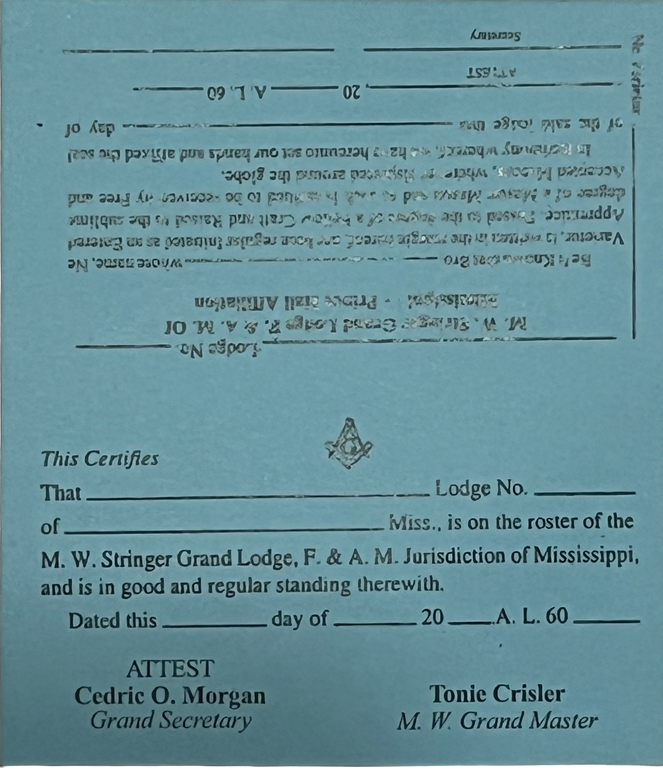 Master Mason Travel Card